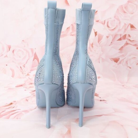 Steve Madden Maxwells Ankle Sock Bootie Heels 9.5M Light Blue Rhinestones - Picture 9 of 10